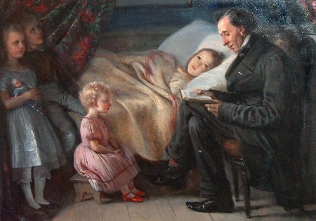 Элизабет Анна-Мария Джерихау-Бауманн. Ганс-Христиан Андерсен читает детям сказки. 1862.